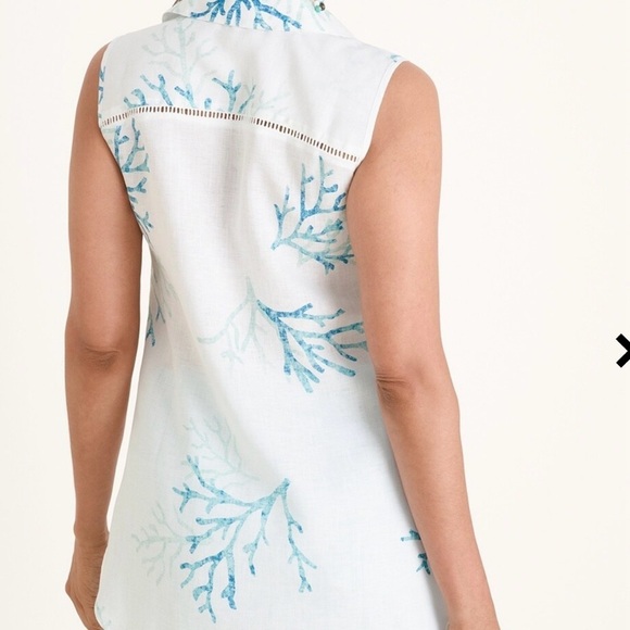 NWOT Women’s Chico’s 100% Linen Coral Print Sleeveless Button-Down Tunic 16/18 - Picture 2 of 11